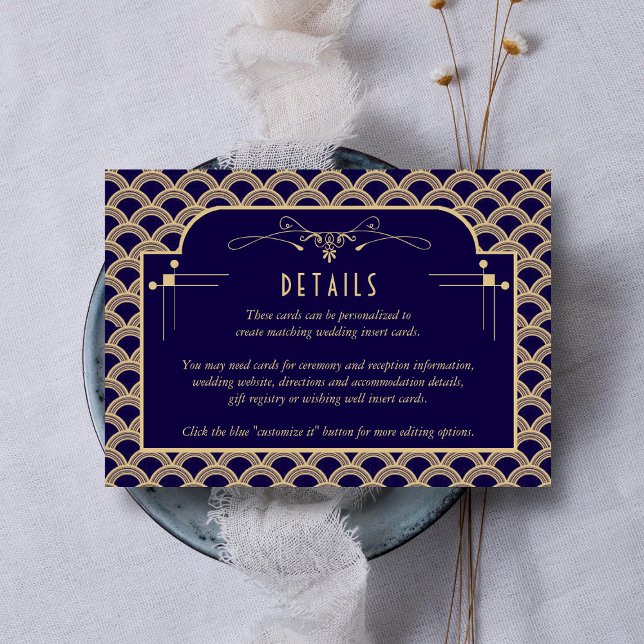 Vintager Art-Deco-Gatsby-Hochzeitsdetails der 20er Begleitkarte (Von Creator hochgeladen)