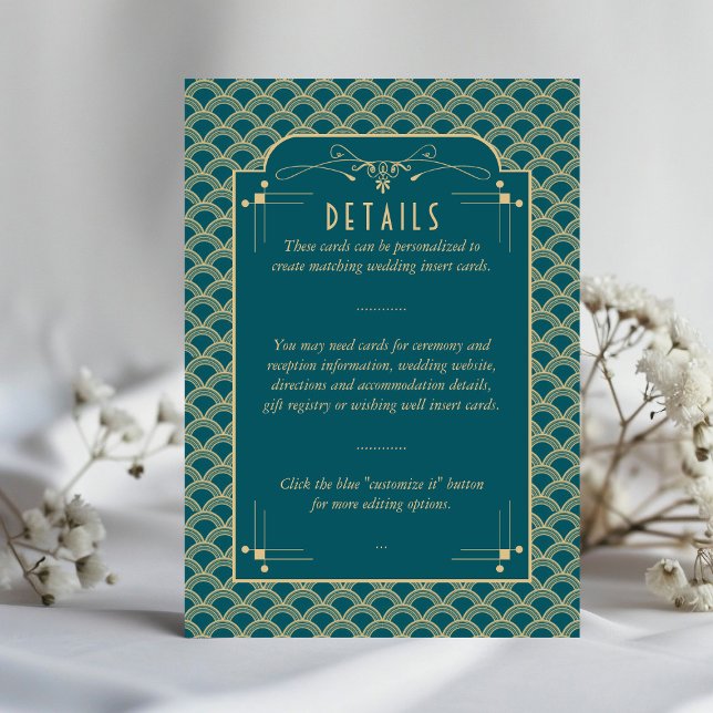 Vintager Art-Deco-Gatsby-Hochzeitsdetails der 20er Begleitkarte (Von Creator hochgeladen)