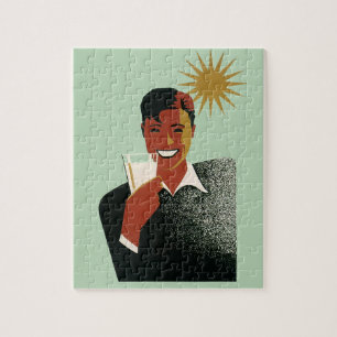 Vintager Art Deco Man, kalte Getränke im Sommer Puzzle