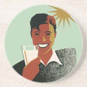 Vintager Art Deco Man, kalte Getränke im Sommer Sandstein Untersetzer
