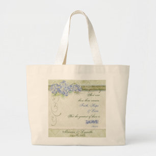 Vintager Artblauer Hydrangea-Blumenstrudel-Damast Jumbo Stoffbeutel