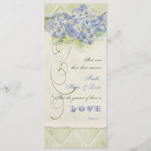 Vintager Artblauer Hydrangea-Blumenstrudel-Damast Menükarte
