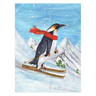 Vintager Artpenguin-Abfahrtskilauf Tischdecke