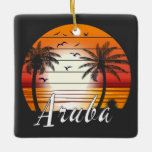 Vintager Aruba Palm Tree Summer Beach Keramikornament<br><div class="desc">Phantastisches Vintages Aruba Design für Strandliebhaber im Sommer.</div>