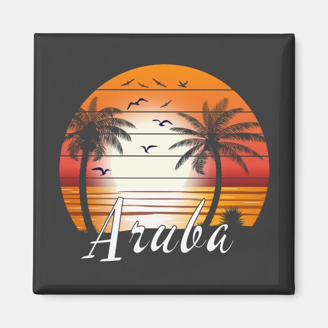 Vintager Aruba Palm Tree Summer Beach Magnet (Vorne)