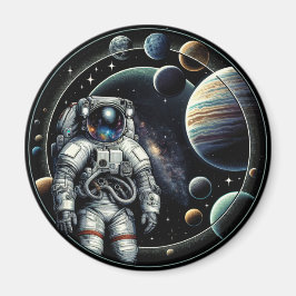 Vintager Astronaut und Planeten Magnet