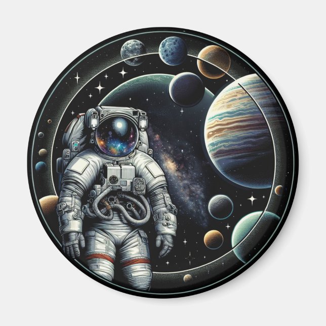 Vintager Astronaut und Planeten Magnet (Vorne)