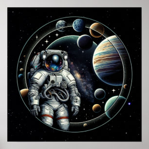 Vintager Astronaut und Planeten Poster