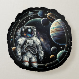 Vintager Astronaut und Planeten Rundes Kissen