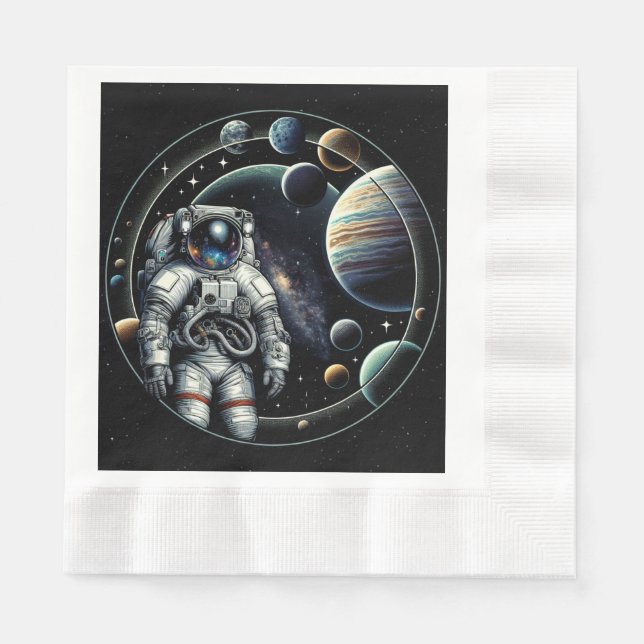Vintager Astronaut und Planeten Serviette (Vorderseite)