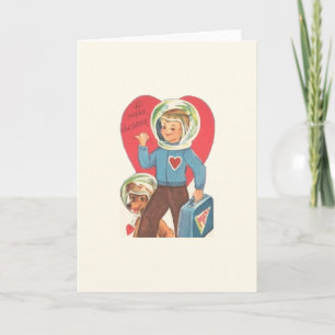 Vintager Astronaut und Welpenvalentin Feiertagskarte