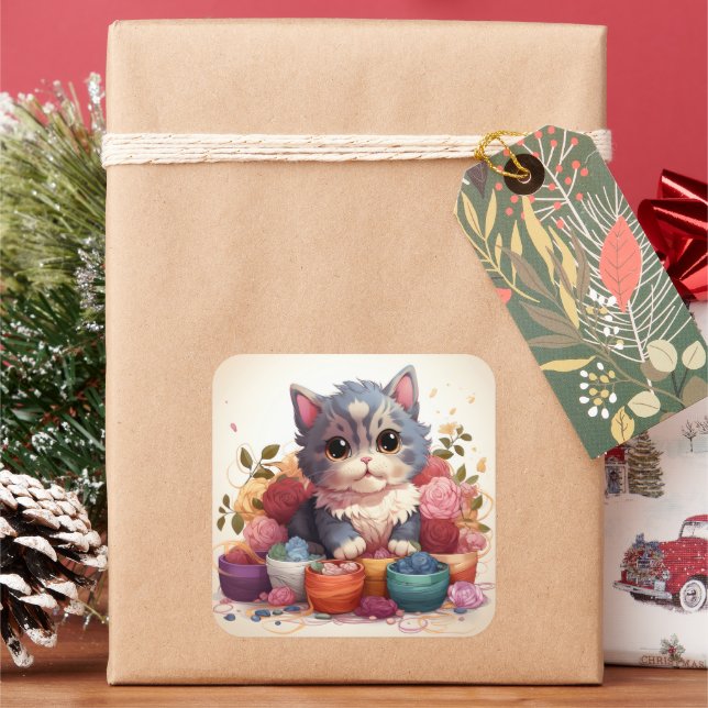 Vintager Aufkleber für niedliche Katze (Feiertag)