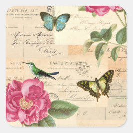 Vintager Aufkleber mit Rose und Schmetterlingen