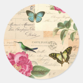 Vintager Aufkleber mit Rose und Schmetterlingen