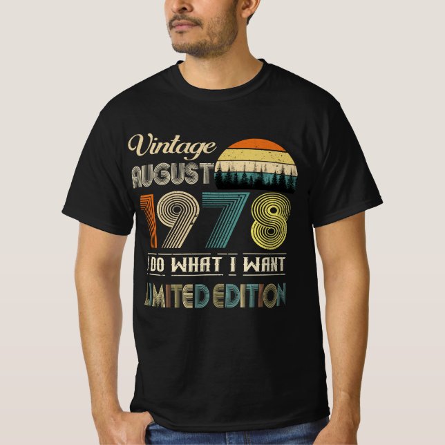 Vintager August 1978 T - Shirt - Retro Style Gebur (Vorderseite)