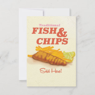 Vintager Ausdruck von Fisch und Chips Einladung