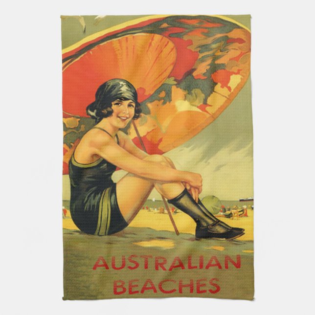 Vintager Australier setzt Plakat auf den Strand Handtuch (Vertikal)