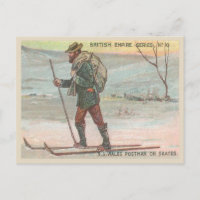 Vintager australischer Postbote, der Post auf Skis