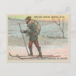 Vintager australischer Postbote, der Post auf Skis Postkarte