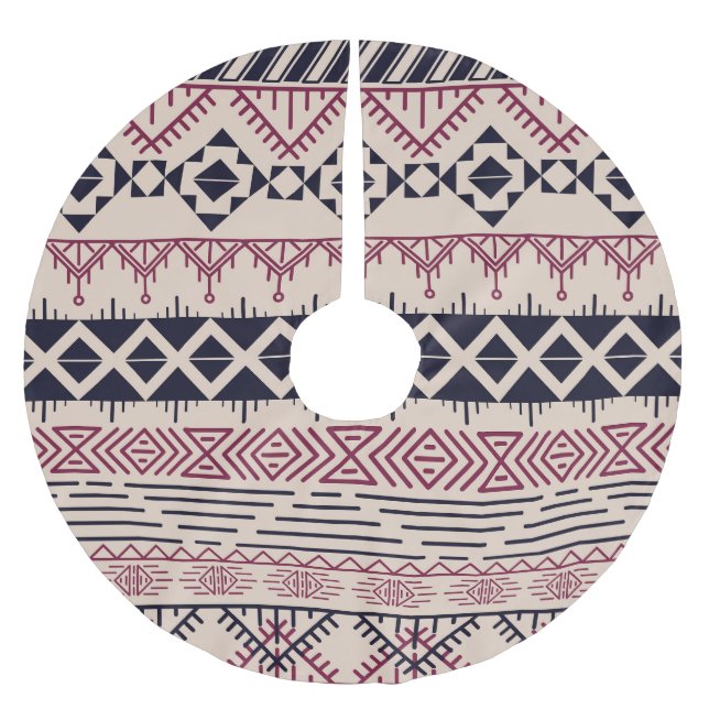 Vintager aztekischer Hintergrund, ethnisches Muste Polyester Weihnachtsbaumdecke (Vorderseite)