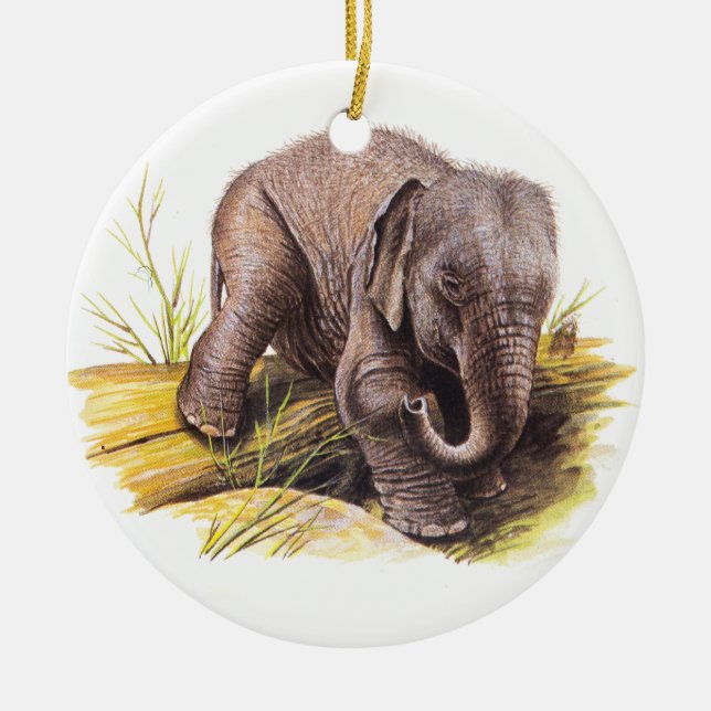 Vintager Baby-Elefant Keramikornament (Vorne)