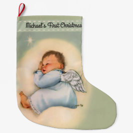 Vintager Baby-Jungen-Engels-erstes Weihnachten Großer Weihnachtsstrumpf