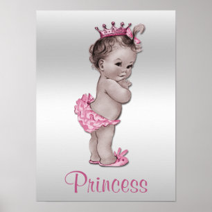 Vintager Baby Princess Pink und Silver Poster
