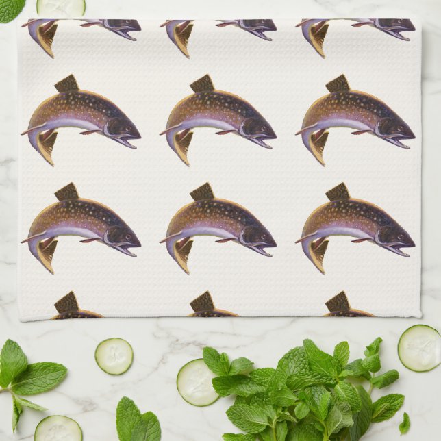 Vintager Bachforellenfisch, Sportfischer Geschirrtuch (Gefaltet)