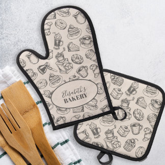 Vintager Backname personalisiertes Graubacken Ofenhandschuh & Topflappen-Set