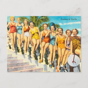 Vintager Badeanzug Frauen Schöne Strände von Flori Postkarte