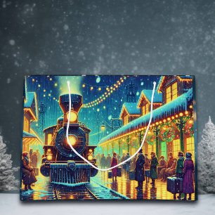 Vintager Bahnhof am Heiligabend Schneeabend Große Geschenktüte