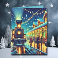 Vintager Bahnhof am Heiligabend Schneeabend