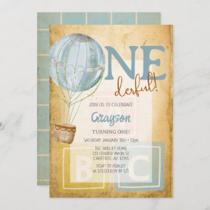 Vintager Ballon 1. Geburtstag Einladung