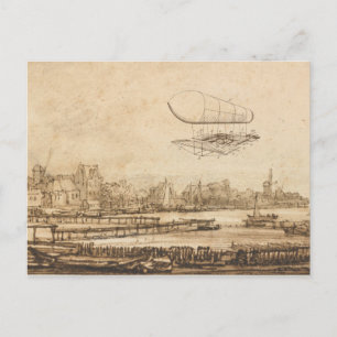Vintager Ballon Flying Machine Zeichnend Kunst Postkarte
