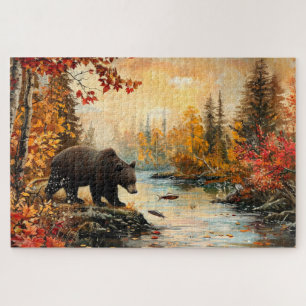 Vintager Bär im Creek Herbst 20x30 Puzzle