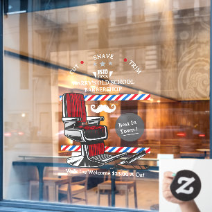 Vintager Barber Shop-Lehrstuhl Mustache Razor anpa Fensteraufkleber