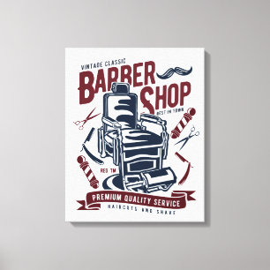 Vintager Barbershop-Lehrstuhl Logo-Leinwand Leinwanddruck