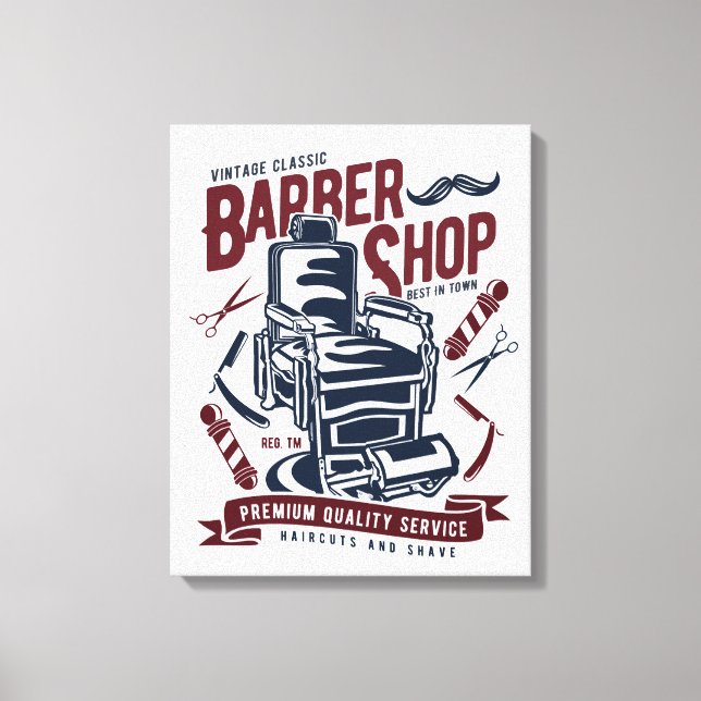 Vintager Barbershop-Lehrstuhl Logo-Leinwand Leinwanddruck (Vorderseite)