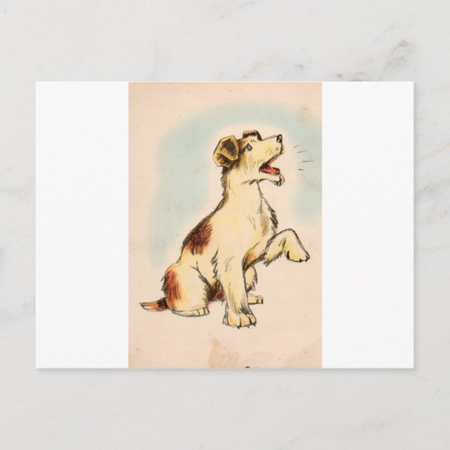 Vintager Barking Hund Zeichnend Postkarte (Vorderseite)