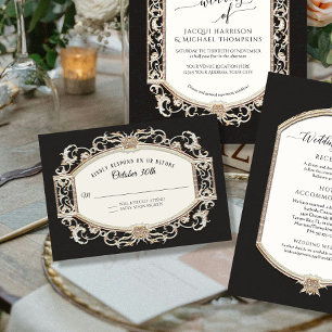 Vintager barocker Rokoko Schwarz-weiß auf Goldhoch RSVP Karte