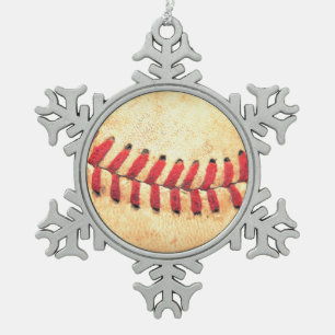 Vintager Basebalball Schneeflocken Zinn-Ornament