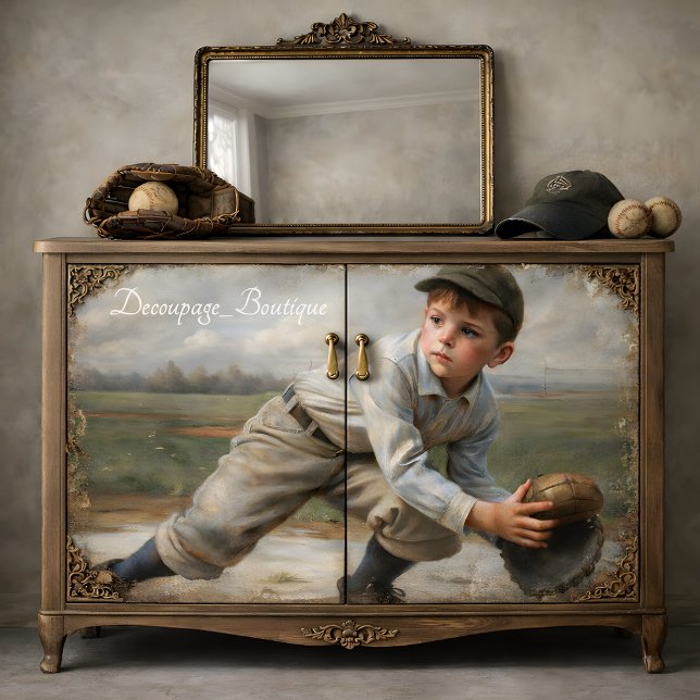Vintager Baseball-Boy-Dekoupage Seidenpapier (Vintage Baseball Boy Decoupage Tissue Paper Mockup)