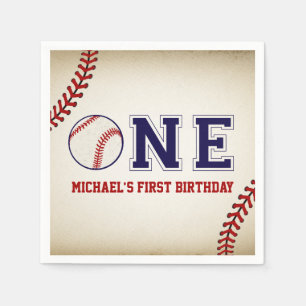Vintager Baseball-erster Geburtstag Serviette