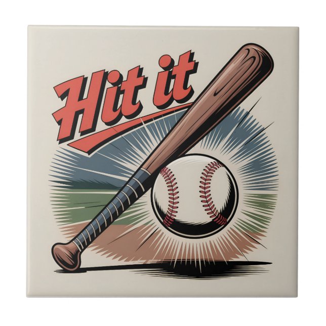Vintager Baseball "Hit It" Retro Sports Fliese (Vorderseite)