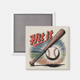 Vintager Baseball "Hit It" Retro Sports Magnet