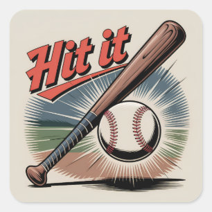 Vintager Baseball "Hit It" Retro Sports Quadratischer Aufkleber