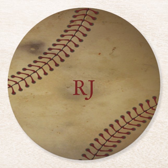 Vintager Baseball mit Name Runder Pappuntersetzer (Vorderseite)