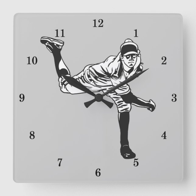 Vintager Baseball-Player Quadratische Wanduhr (Vorderseite)