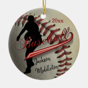 Vintager Baseball ⚾ Player - Rot Keramikornament