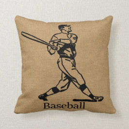 Vintager Baseball-Spieler auf Leinwand-Blick Kissen